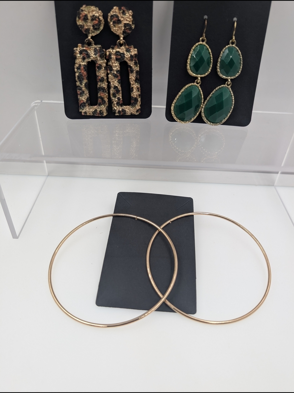 Boutique Gold Tone Leopard & Emerald Earring Lot (EB6) - Set of 3